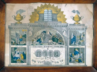 A Misrach, Indicating the Direction of Jerusalem in Jewish Homes, Representing the Menorah